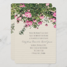 Pink English roses, floral wedding invitation