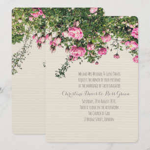 Pink English roses, floral wedding invitation