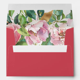 Pink Envelope with Watercolor Roses Liner