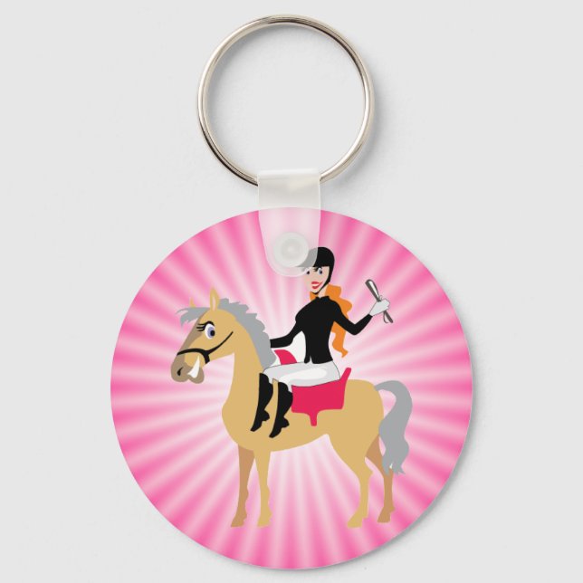 Pink Equestrian Girl Key Ring (Front)