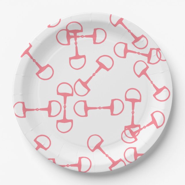 Pink Equestrian Horse Bits Paper Plate (Front)