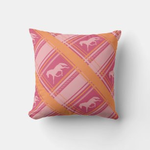 Pink Equestrian Plaid Pony Pattern Cushion