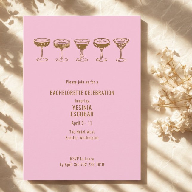 Pink Espresso Martini Bachelorette w/QR Code  Invitation (Creator Uploaded)