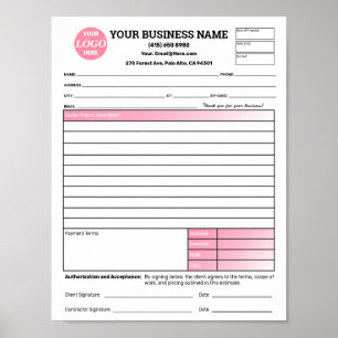 Pink Estimate Quote Job Proposal Forms Contractor Poster