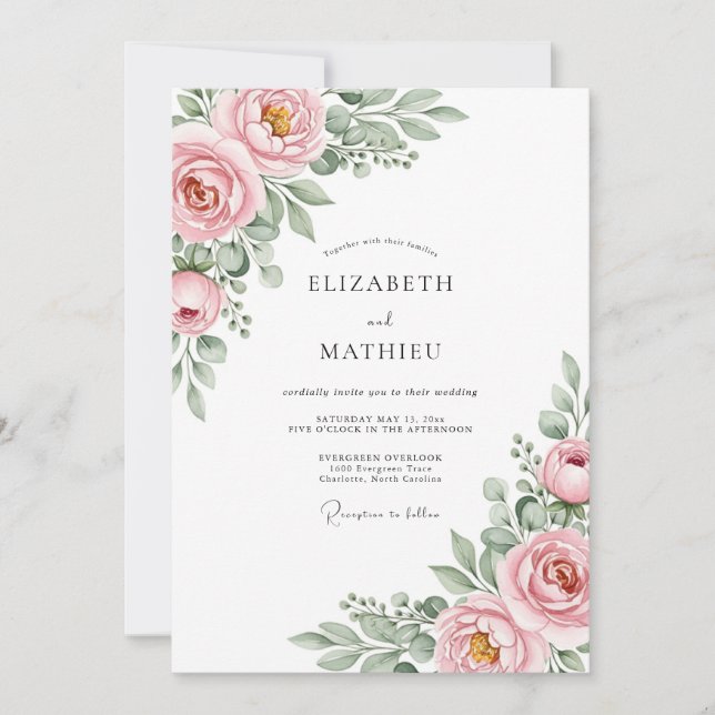 Pink Ethereal Bloom Wedding Invitation (Front)