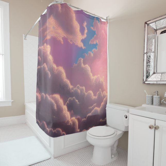 Pink Ethereal Sky Shower Curtain (In Situ)