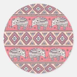 Pink Ethnic Elephant Pattern Classic Round Sticker