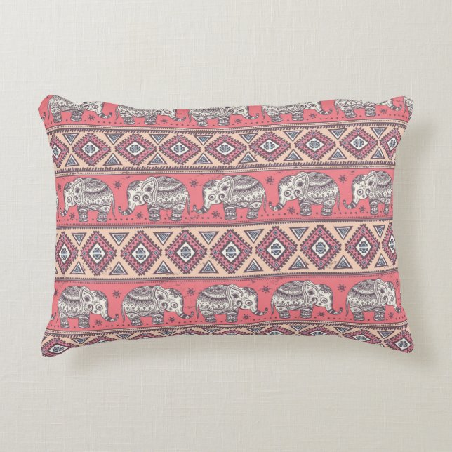 Pink Ethnic Elephant Pattern Decorative Cushion (Front)