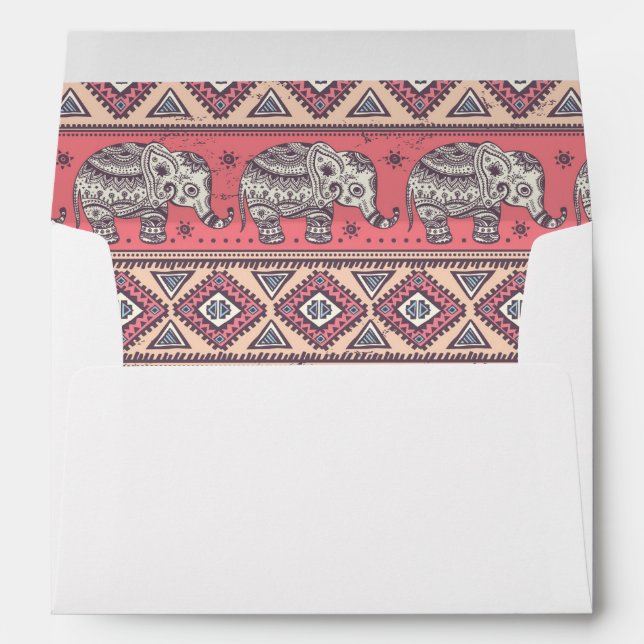 Pink Ethnic Elephant Pattern Envelope (Back (Bottom))