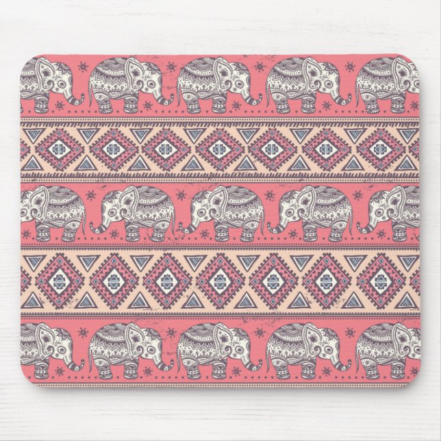 Pink Ethnic Elephant Pattern Mouse Pad (Front)