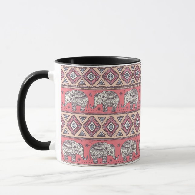 Pink Ethnic Elephant Pattern Mug (Left)