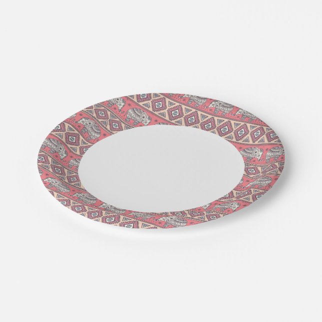 Pink Ethnic Elephant Pattern Paper Plate (Angled)
