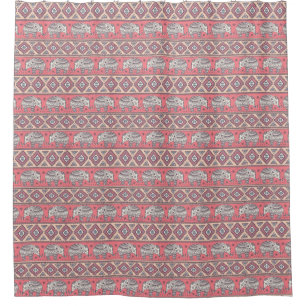 Pink Ethnic Elephant Pattern Shower Curtain