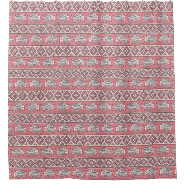Pink Ethnic Elephant Pattern Shower Curtain (Front)