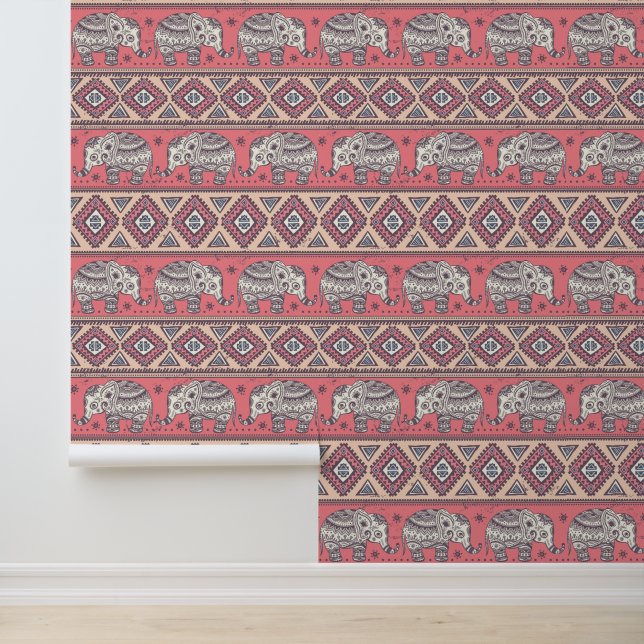 Pink Ethnic Elephant Pattern Wallpaper (Application)