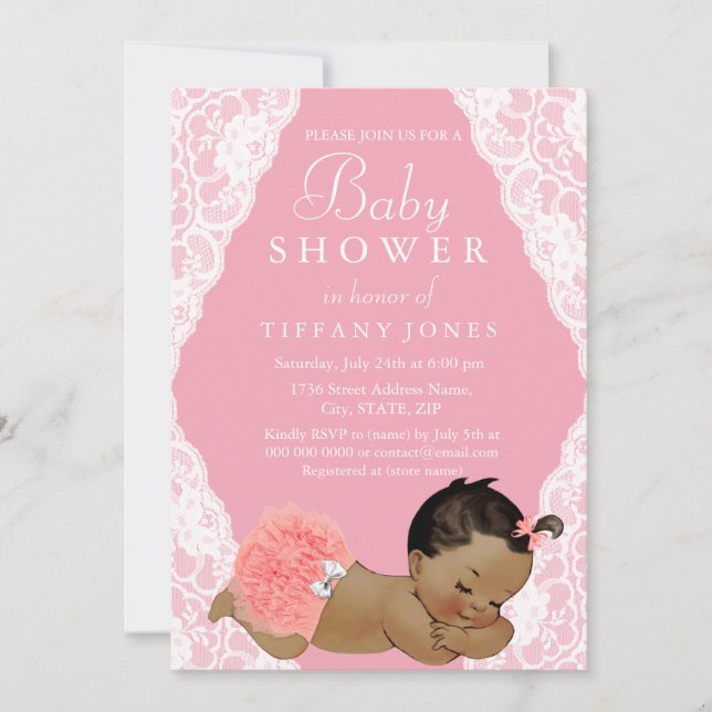 Pink Ethnic Vintage Baby Shower Invite (Front)