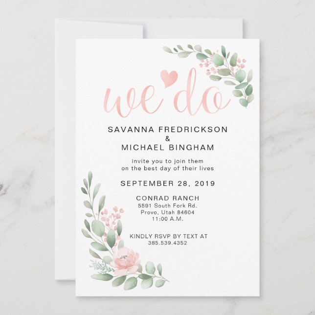 Pink Eucalyptus Wedding Invitation (Front)
