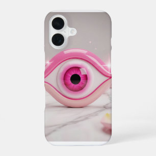 Pink Evil Eye Amulet on Marble Surface iPhone 16 Case