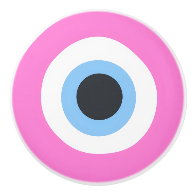 pink evil eye ceramic knob  (Front)
