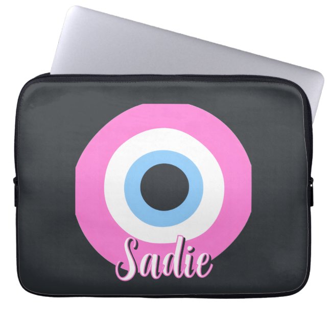 pink evil eye customisable  laptop sleeve (Front)