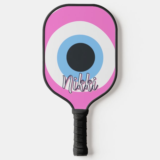 pink evil eye customisable  pickleball paddle (Front)