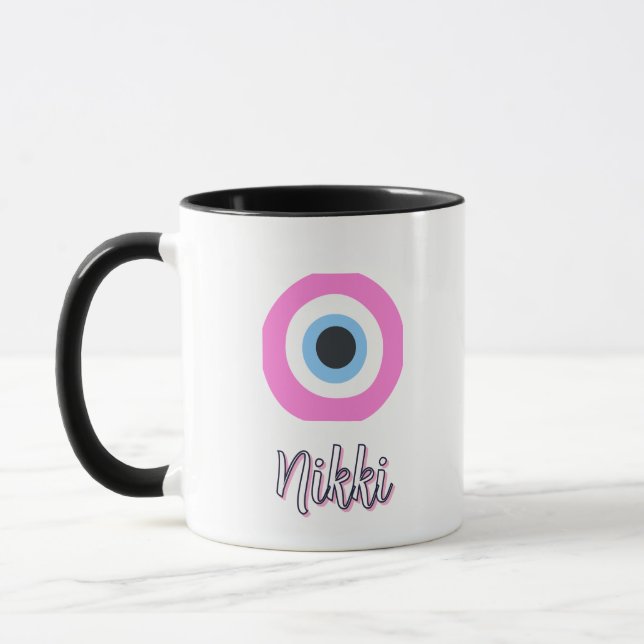 pink evil eye mug || customisable  (Left)