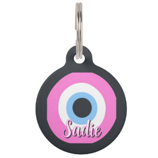 pink evil eye pet tag