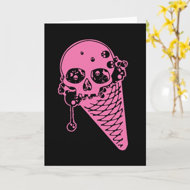 Pink Evil Ice Cream Cone Card (Yellow Flower)