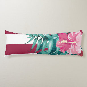 Pink Exotic Flowers striped Burgundy Body Cushion