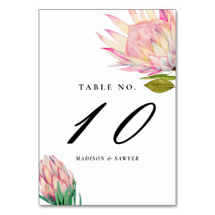 Pink Exotic Flowers Wedding Table Number