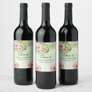 Pink Exotic Flowers Wine Label