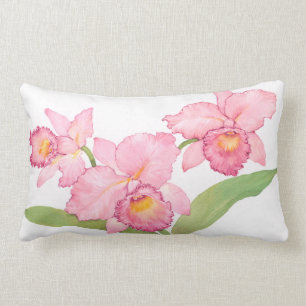 Pink Exotic Watercolor Flowers Lumbar Cushion