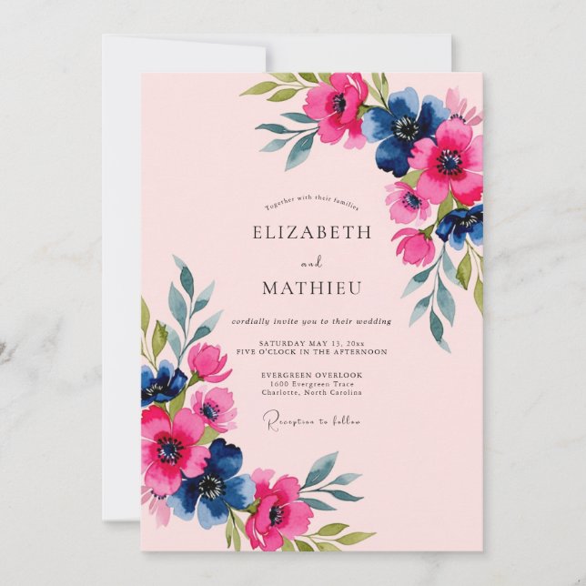 Pink Exuberant Spring Wedding Invitation (Front)