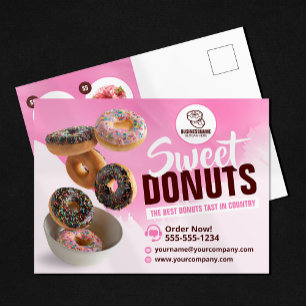 Pink Eye-Catching Doughnut Bakery Shop Sweet Treat Postcard