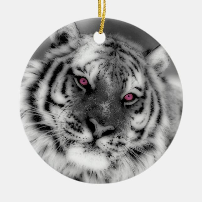 Pink Eyed Tiger Ceramic Tree Decoration (Front)