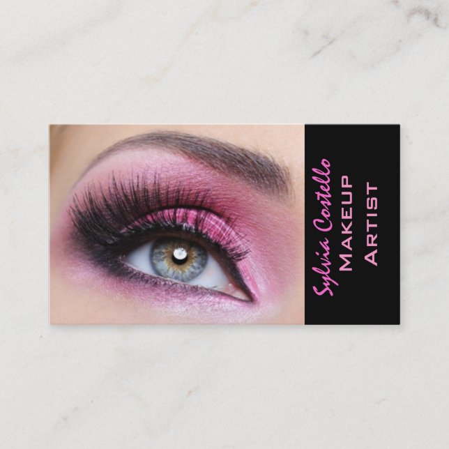 Pink eyeshadow long lashes eyemakeup artist card (Front)