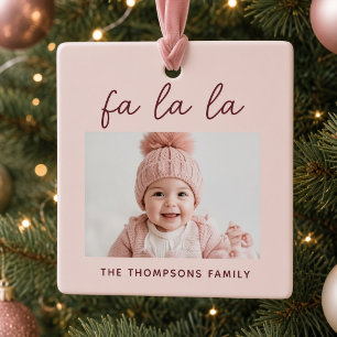 Pink Fa La La Personalised Baby Photo Christmas Ceramic Ornament