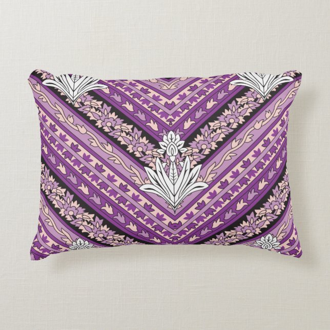 Pink fabric featuring intricate purple and white f decorative cushion (Front)