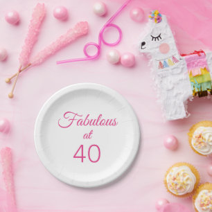 Pink "Fabulous at 40" 40th Birthday Party Paper Plate
