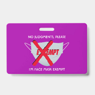 Pink   FACE MASK EXEMPT ID Badge
