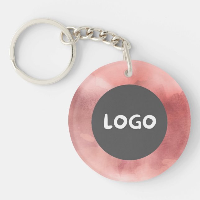 Pink & Faded Rose QR Code Business Logo 2-Sided Key Ring (Front)