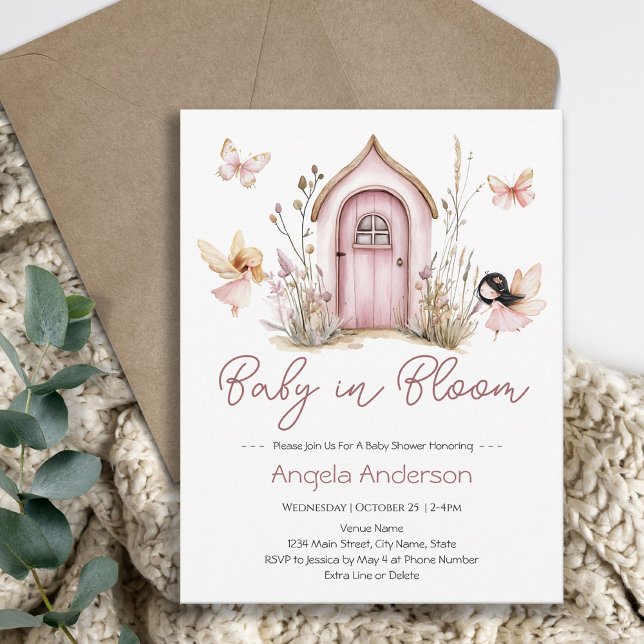 Pink Fairies Baby in Bloom Butterfly Baby Shower Invitation (Creator Uploaded)