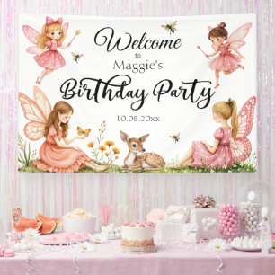 Pink Fairies Woodland Deer Birhday Party Welcome Banner