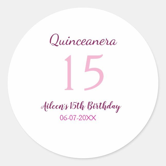 Pink fairy 15th birthday simple moder quinceanera  classic round sticker (Front)