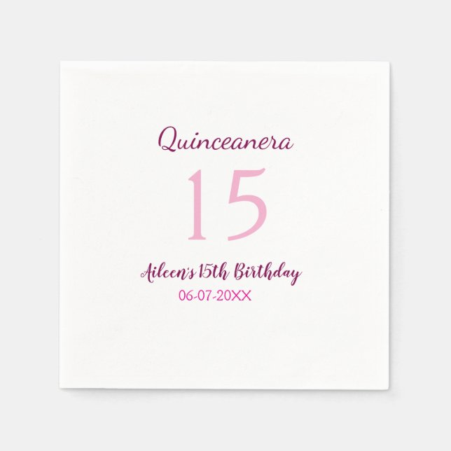 Pink fairy 15th birthday simple moder quinceanera  napkin (Front)