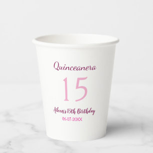Pink fairy 15th birthday simple moder quinceanera paper cups