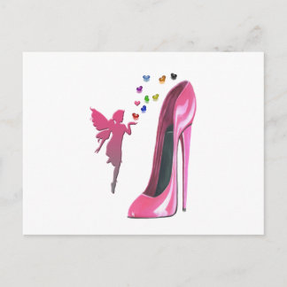 Pink Fairy and Stiletto Shoe Art Postcard