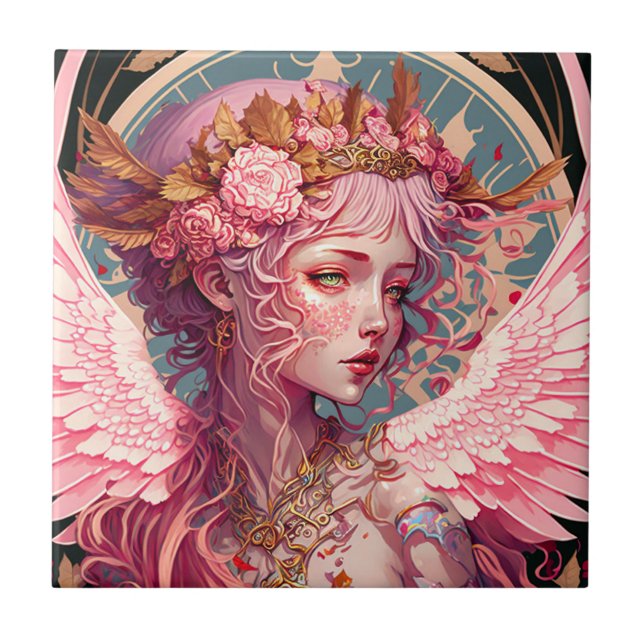 Pink Fairy Angel Fantasy Art Ceramic Tile (Front)