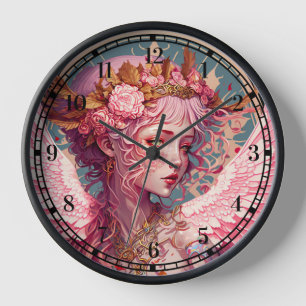 Pink Fairy Angel Fantasy Art Clock