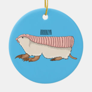 Pink fairy armadillo cartoon illustration ceramic ornament